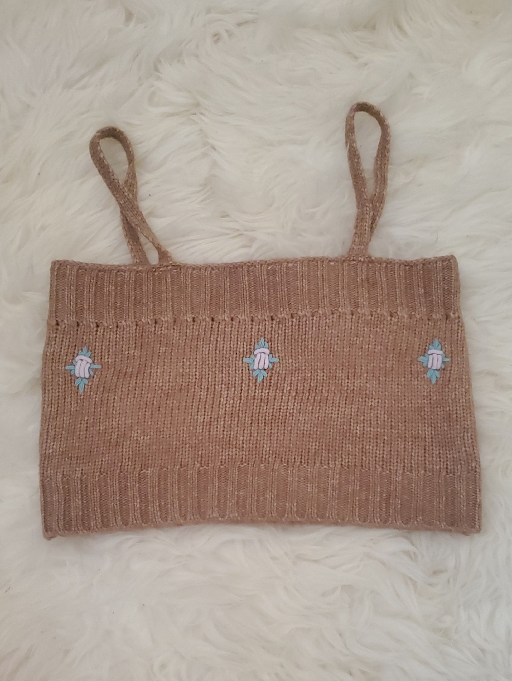 Knit Cropped Tank with Floral Detail